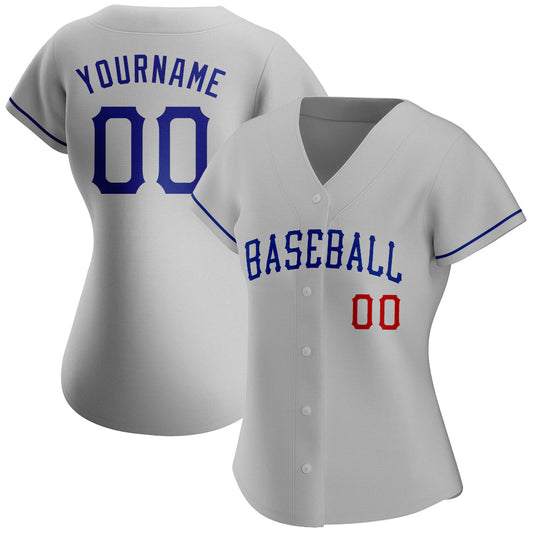 Custom Gray Royal-Red Authentic Baseball Jersey - Sky-Custom