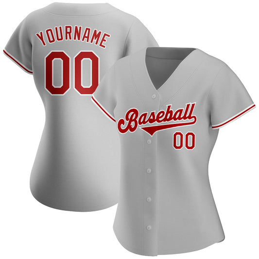 Custom Gray Red-White Authentic Baseball Jersey - Sky-Custom