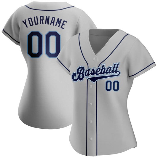 Custom Gray Navy-Powder Blue Authentic Baseball Jersey - Sky-Custom