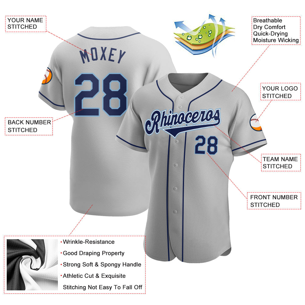 Custom Gray Navy-Powder Blue Authentic Baseball Jersey - Sky-Custom