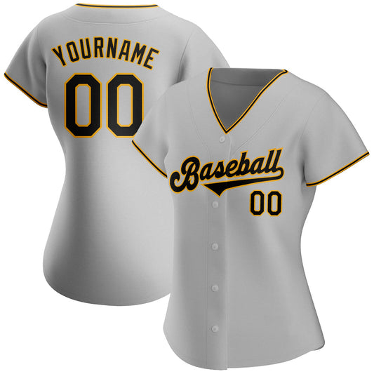 Custom Gray Black-Gold Authentic Baseball Jersey - Sky-Custom
