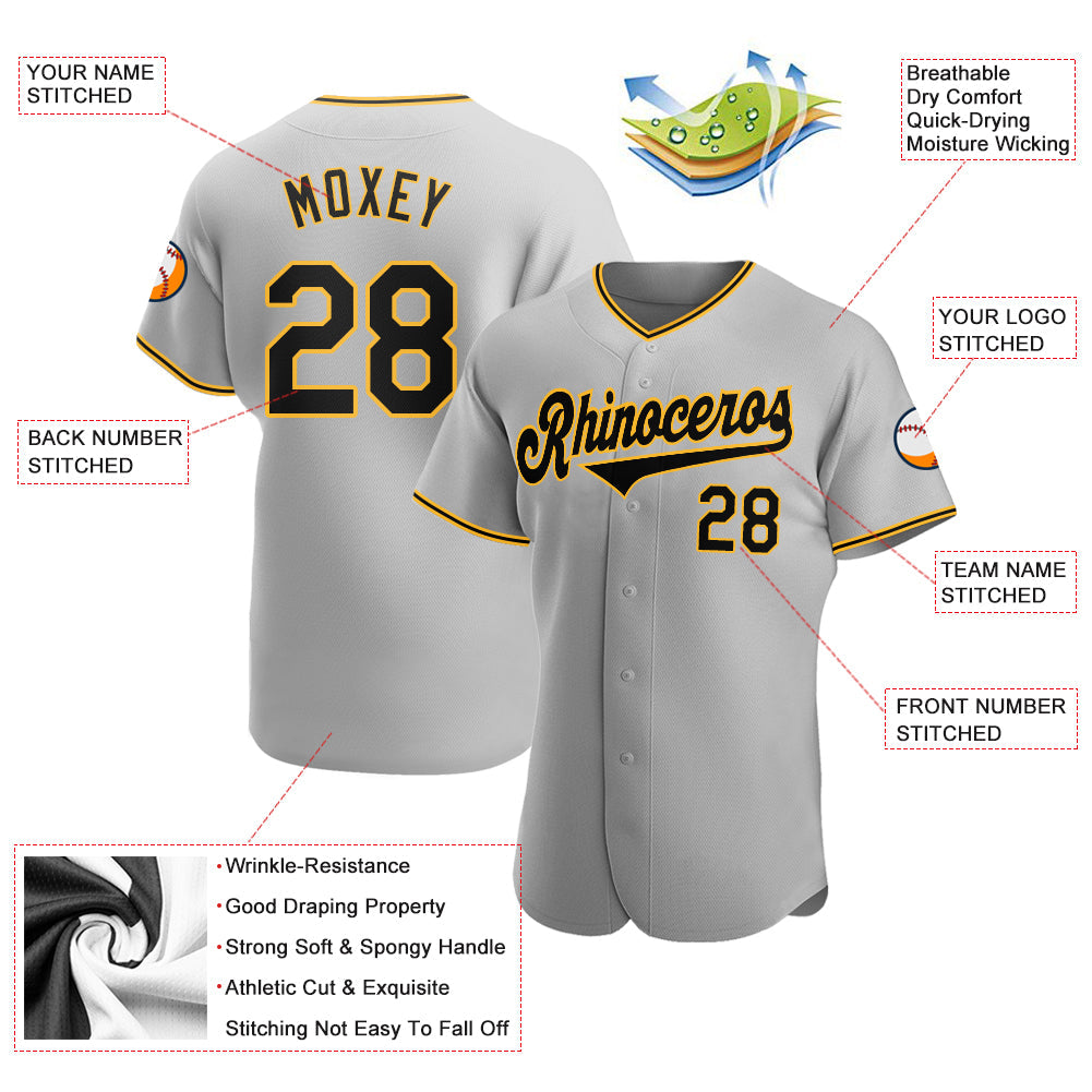 Custom Gray Black-Gold Authentic Baseball Jersey - Sky-Custom