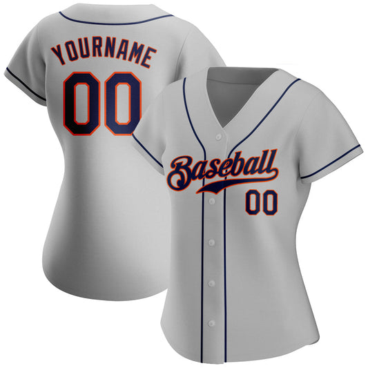 Custom Gray Navy-Orange Authentic Baseball Jersey - Sky-Custom
