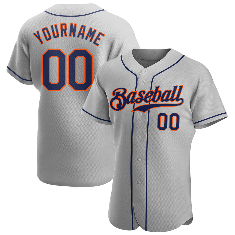 Custom Gray Navy-Orange Authentic Baseball Jersey - Sky-Custom