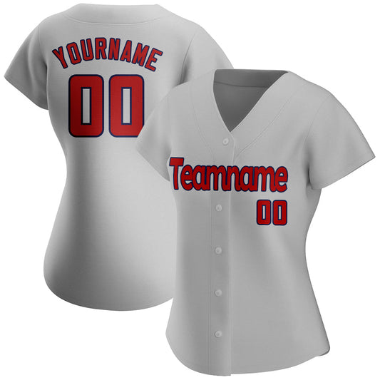 Custom Gray Red-Navy Authentic Baseball Jersey - Sky-Custom