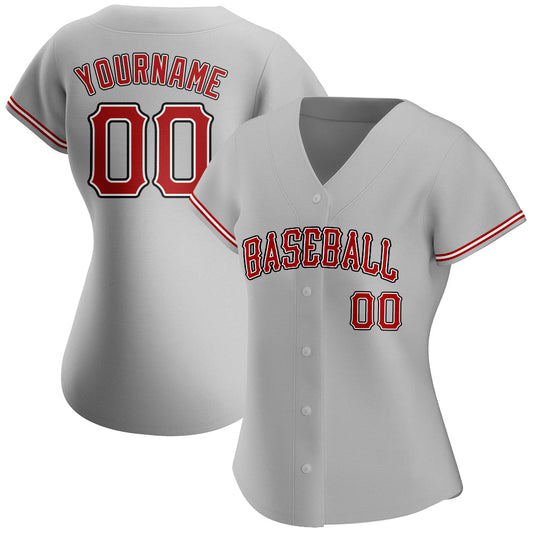 Custom Gray Red-Black Authentic Baseball Jersey - Sky-Custom