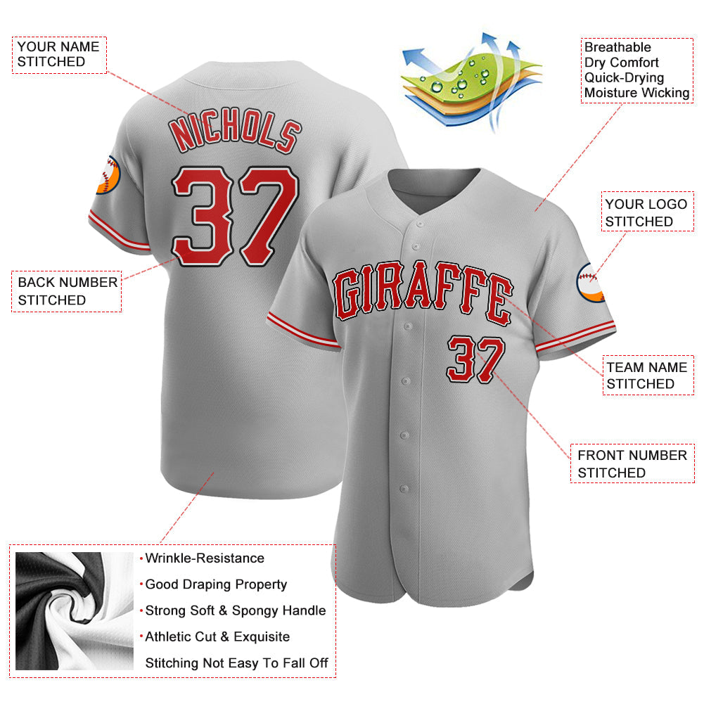 Custom Gray Red-Black Authentic Baseball Jersey - Sky-Custom