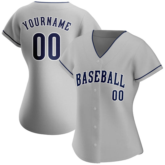Custom Gray Navy-White Authentic Baseball Jersey - Sky-Custom