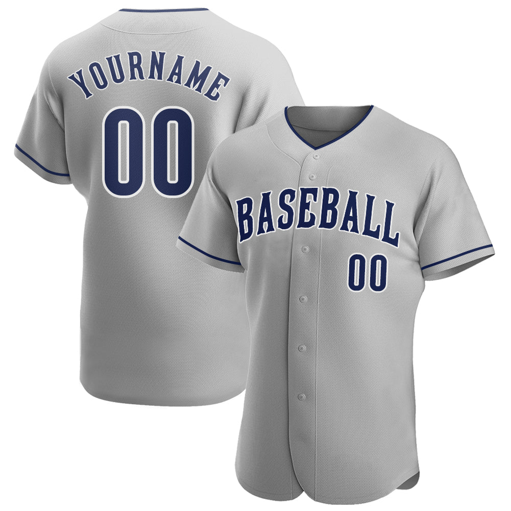 Custom Gray Navy-White Authentic Baseball Jersey - Sky-Custom