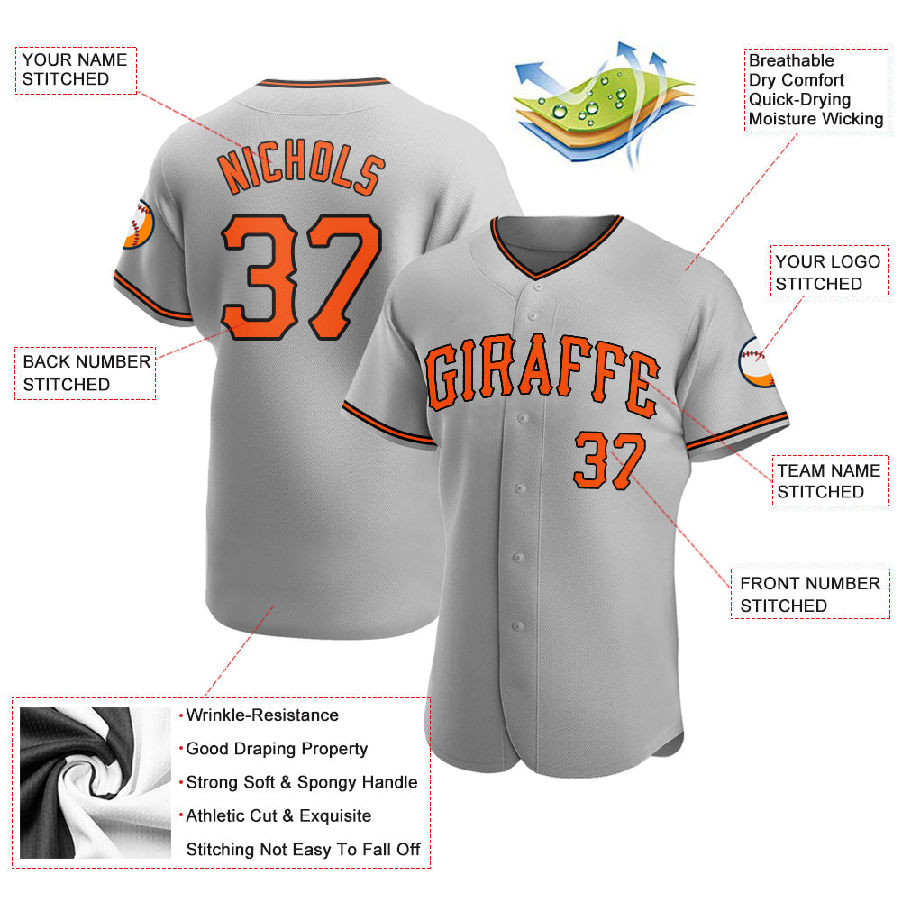 Custom Gray Orange-Black Authentic Baseball Jersey - Sky-Custom