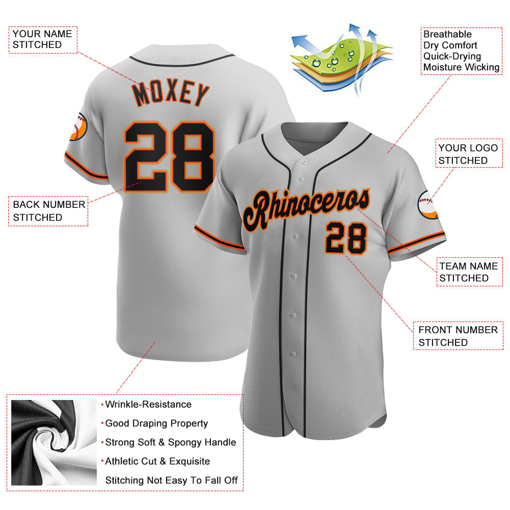 Custom Gray Black-Orange Authentic Baseball Jersey - Sky-Custom