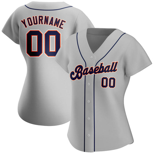 Custom Gray Navy-Orange Authentic Baseball Jersey - Sky-Custom