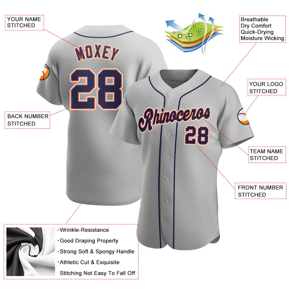 Custom Gray Navy-Orange Authentic Baseball Jersey - Sky-Custom