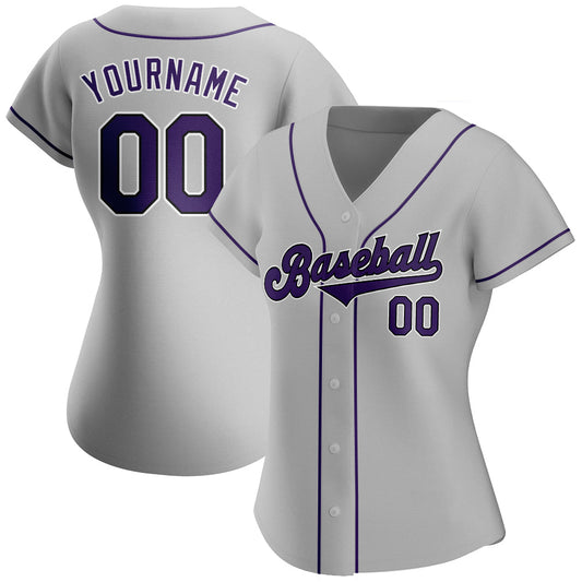 Custom Gray Purple-Black Authentic Baseball Jersey - Sky-Custom
