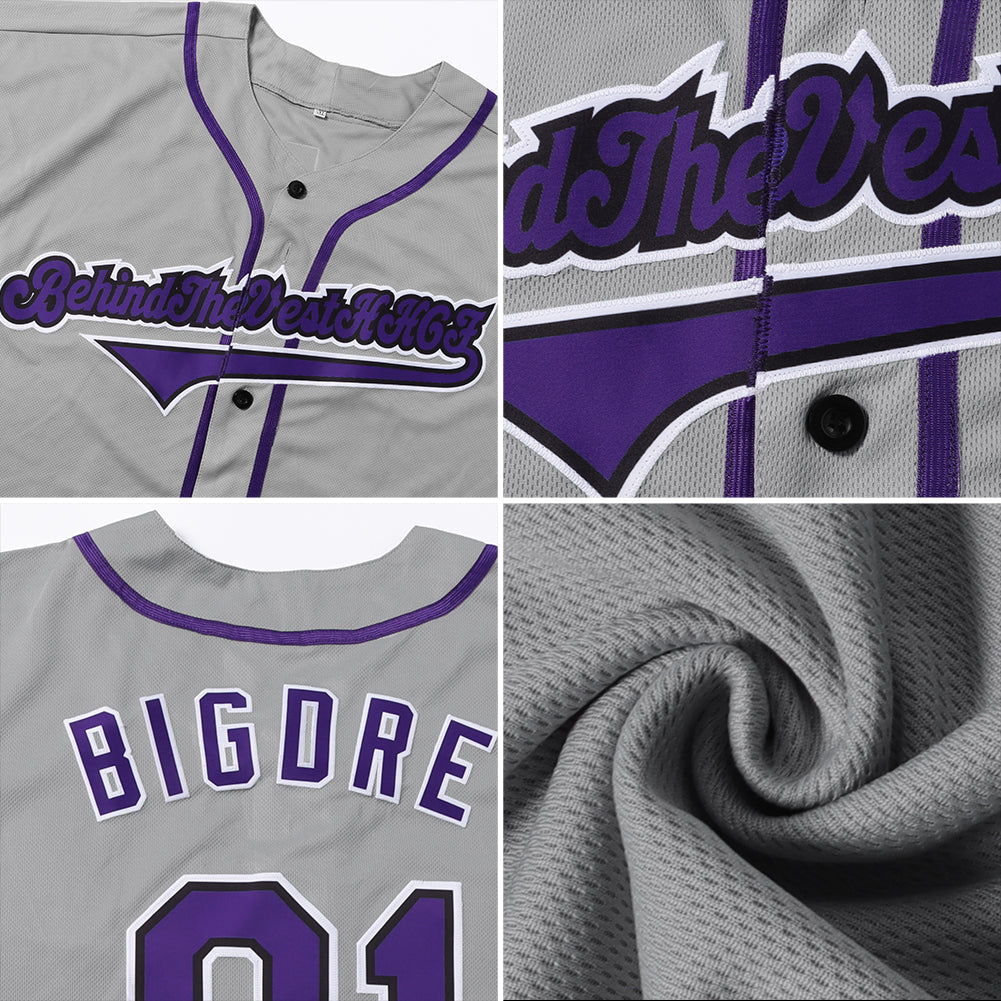 Custom Gray Purple-Black Authentic Baseball Jersey - Sky-Custom