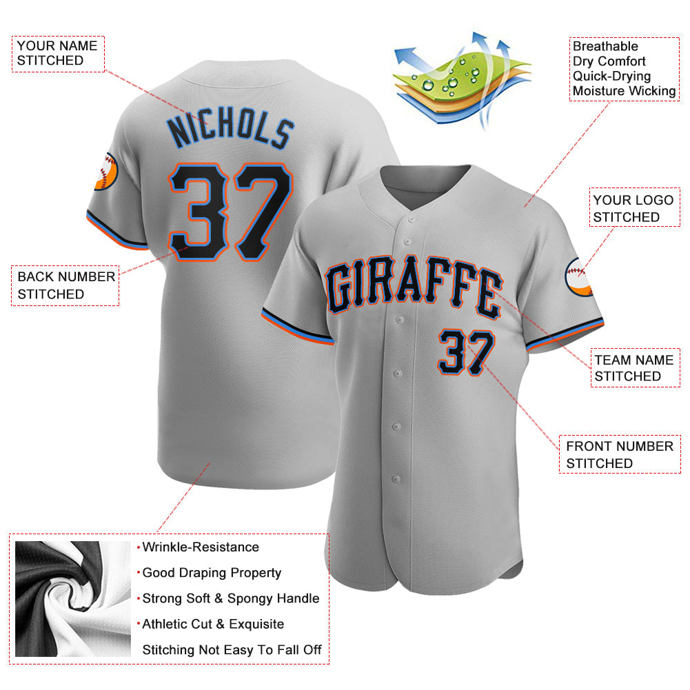 Custom Gray Black-Powder Blue Authentic Baseball Jersey - Sky-Custom