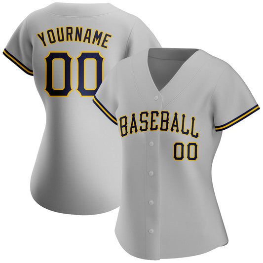 Custom Gray Navy-Gold Authentic Baseball Jersey - Sky-Custom