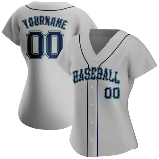 Custom Gray Navy-Teal Authentic Baseball Jersey - Sky-Custom