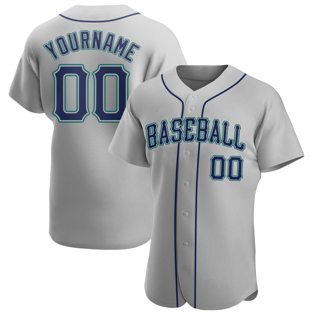 Custom Gray Navy-Teal Authentic Baseball Jersey - Sky-Custom