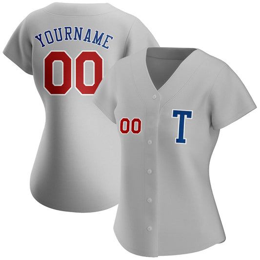 Custom Gray Red-Royal Authentic Baseball Jersey - Sky-Custom