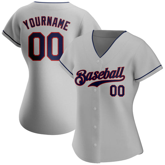 Custom Gray Navy-Red Authentic Baseball Jersey - Sky-Custom