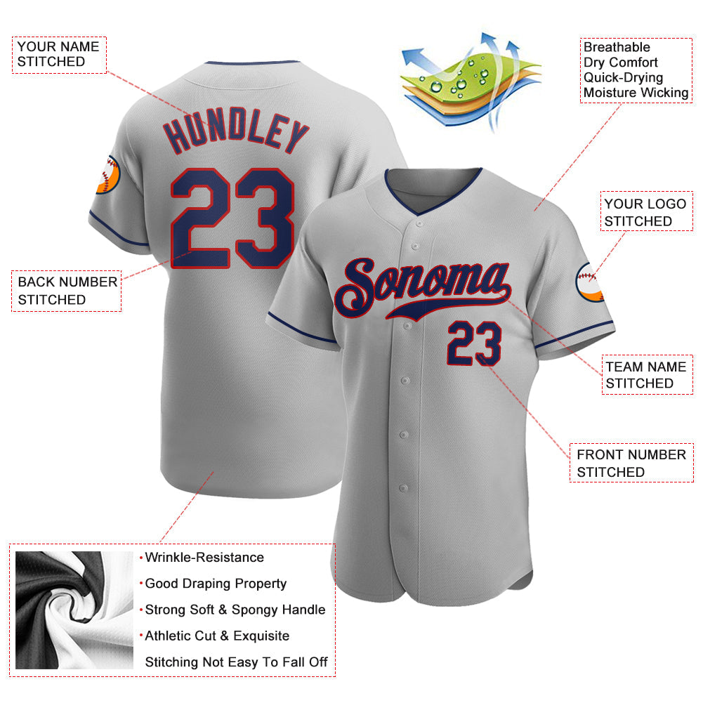 Custom Gray Navy-Red Authentic Baseball Jersey - Sky-Custom