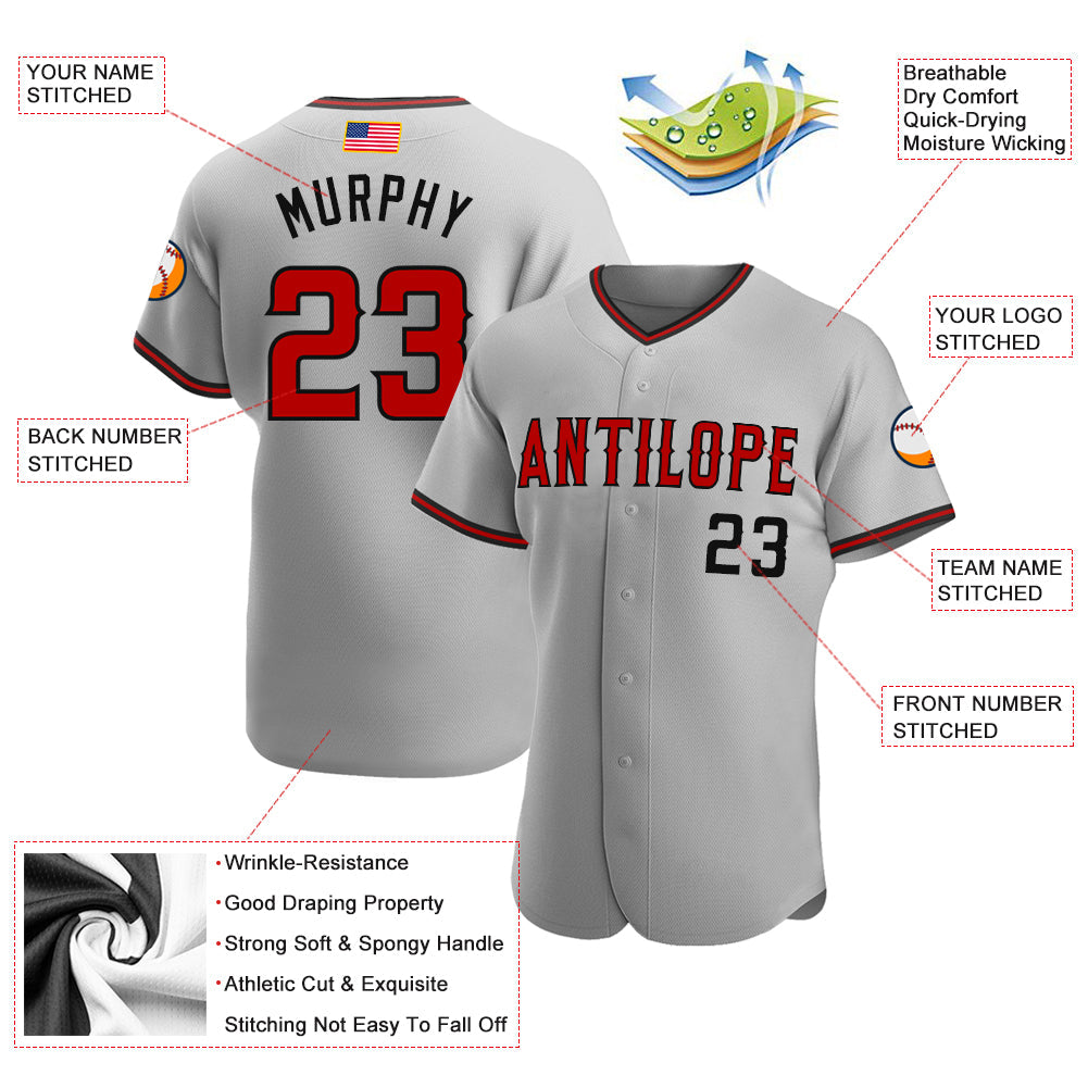 Custom Gray Red-Black Authentic American Flag Fashion Baseball Jersey - Sky-Custom