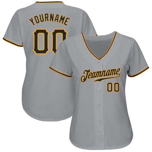 Custom Gray Black-Gold Authentic Baseball Jersey - Sky-Custom