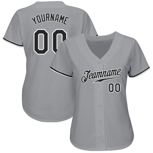 Custom Gray Black-White Authentic Baseball Jersey - Sky-Custom