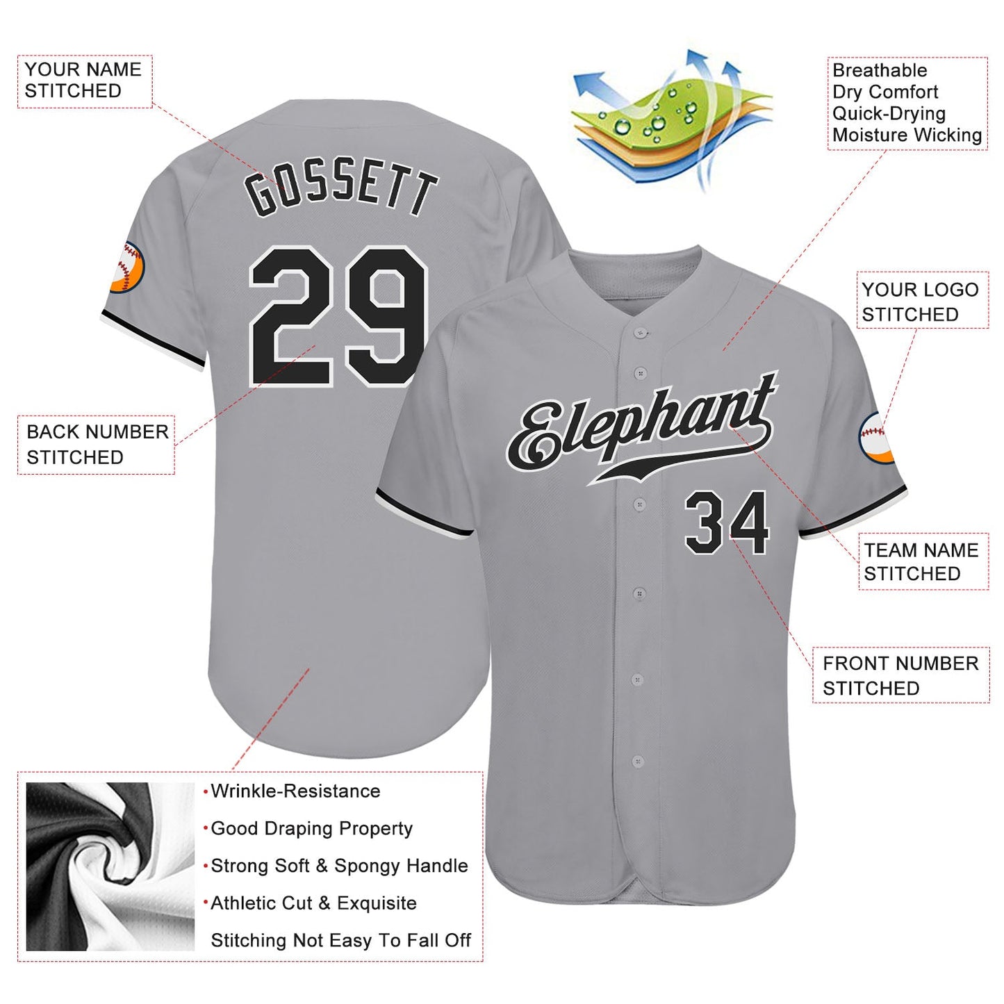 Custom Gray Black-White Authentic Baseball Jersey - Sky-Custom