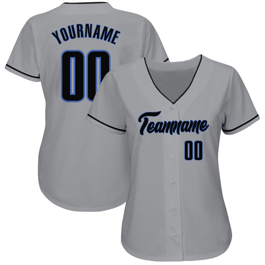 Custom Gray Black-Blue Authentic Baseball Jersey - Sky-Custom