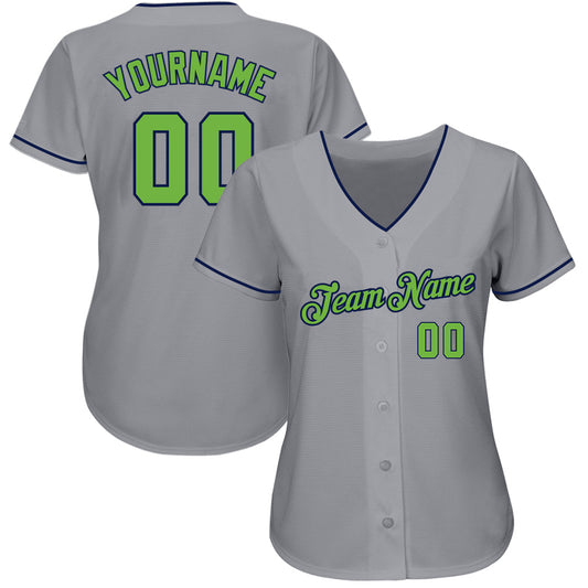 Custom Gray Neon Green-Navy Authentic Baseball Jersey - Sky-Custom
