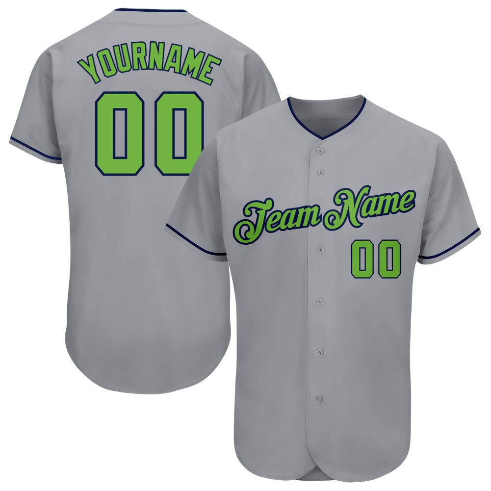 Custom Gray Neon Green-Navy Authentic Baseball Jersey - Sky-Custom