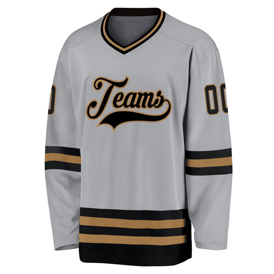 Custom Gray Black-Old Gold Hockey Jersey - Sky-Custom