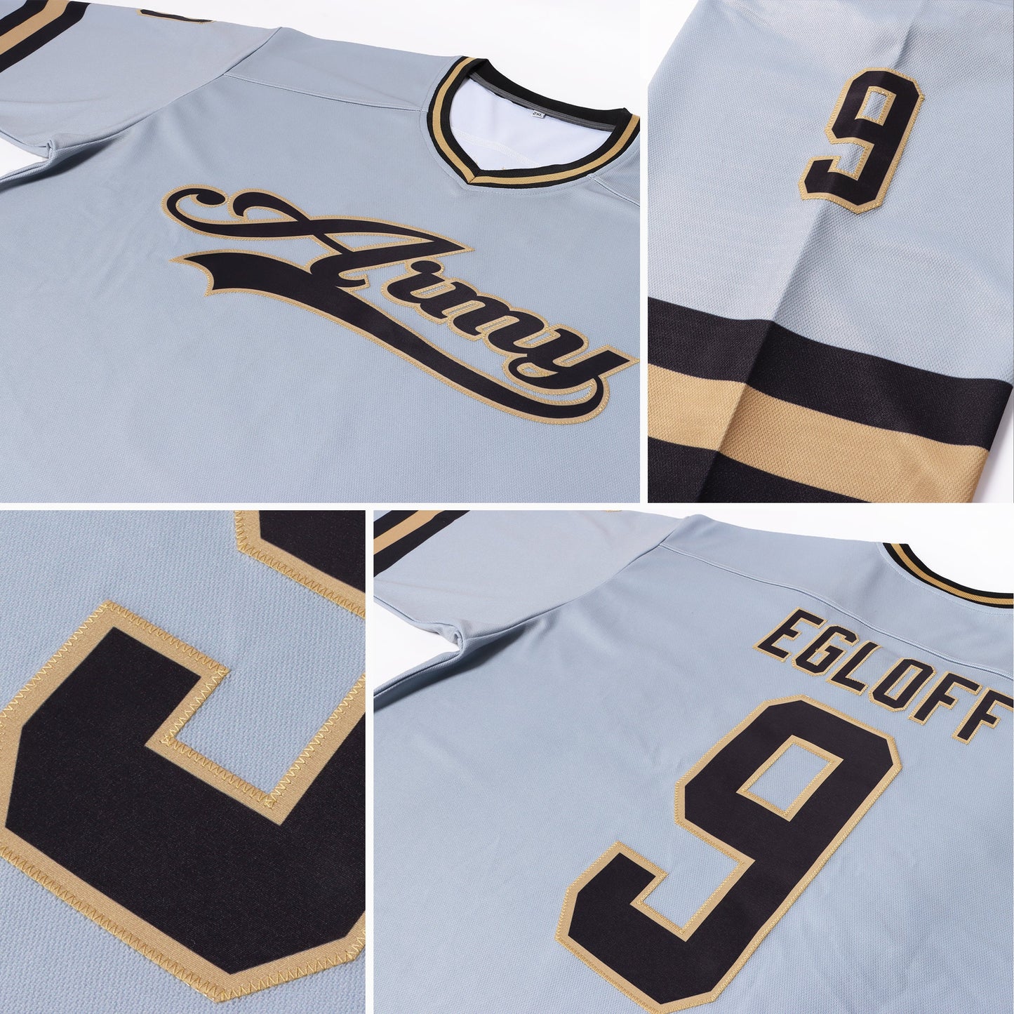 Custom Gray Black-Old Gold Hockey Jersey - Sky-Custom