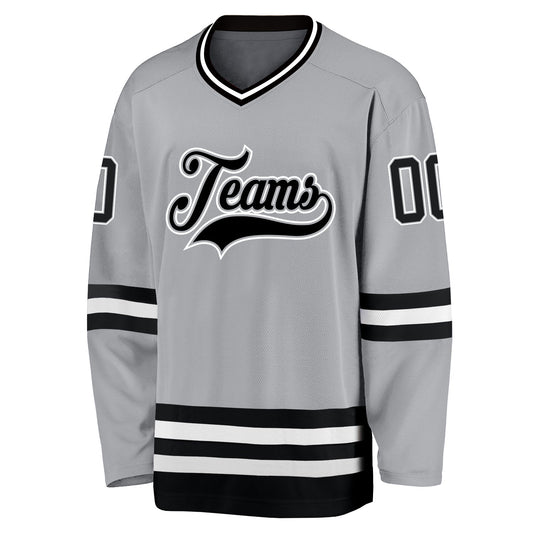 Custom Gray Black-White Hockey Jersey - Sky-Custom