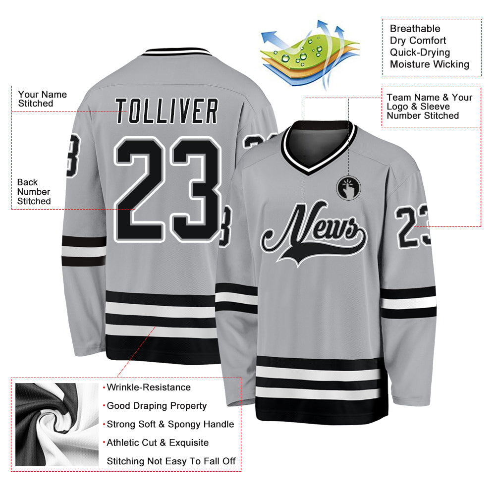 Custom Gray Black-White Hockey Jersey - Sky-Custom