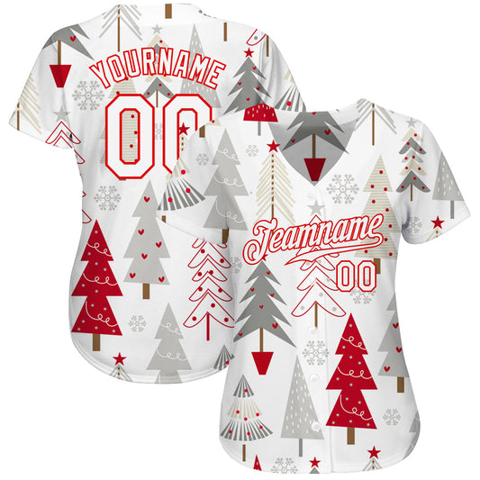 Custom Gray White-Red Christmas 3D Authentic Baseball Jersey - Sky-Custom
