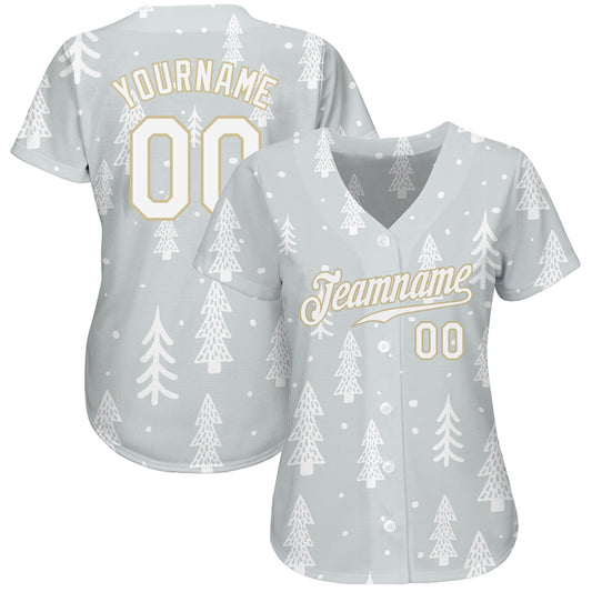 Custom Gray White-Old Gold Christmas 3D Authentic Baseball Jersey - Sky-Custom