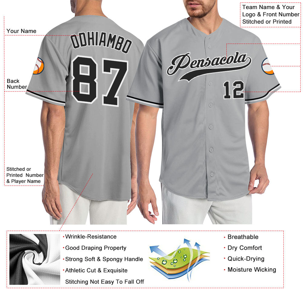 Custom Gray Black-White Authentic Baseball Jersey - Sky-Custom