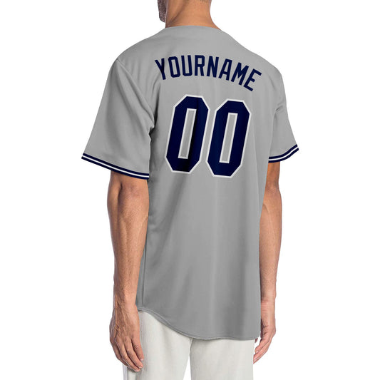 Custom Gray Navy-White Authentic Baseball Jersey - Sky-Custom