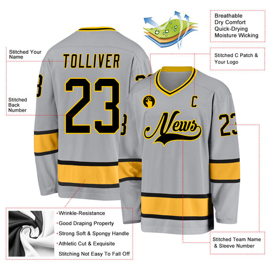 Custom Gray Black-Gold Hockey Jersey - Sky-Custom