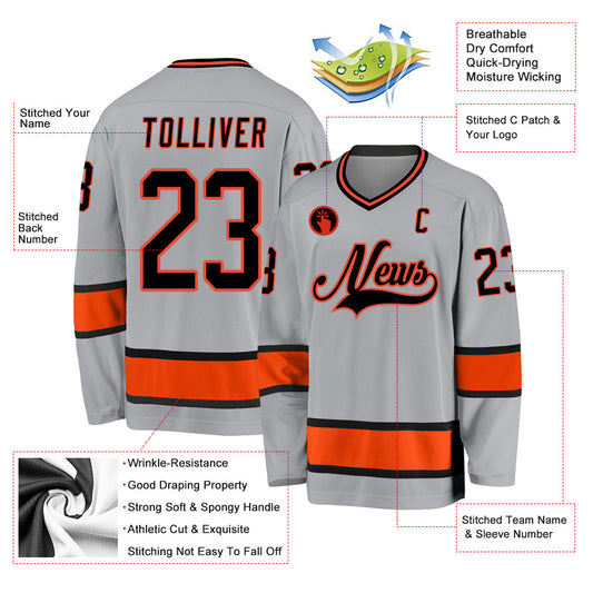 Custom Gray Black-Orange Hockey Jersey - Sky-Custom