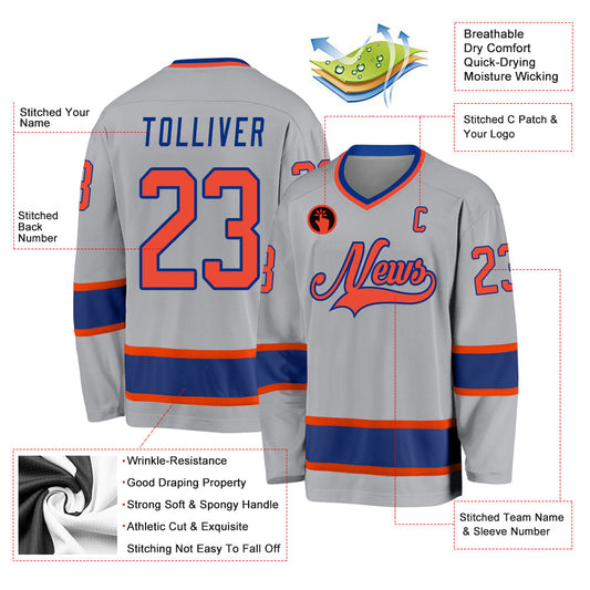 Custom Gray Orange-Royal Hockey Jersey - Sky-Custom