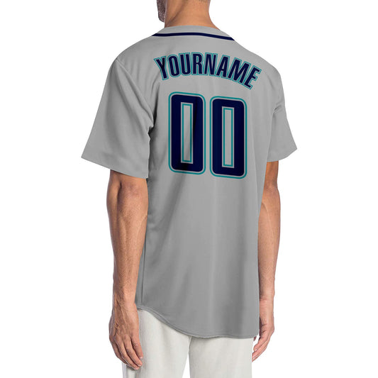 Custom Gray Navy-Teal Authentic Baseball Jersey - Sky-Custom
