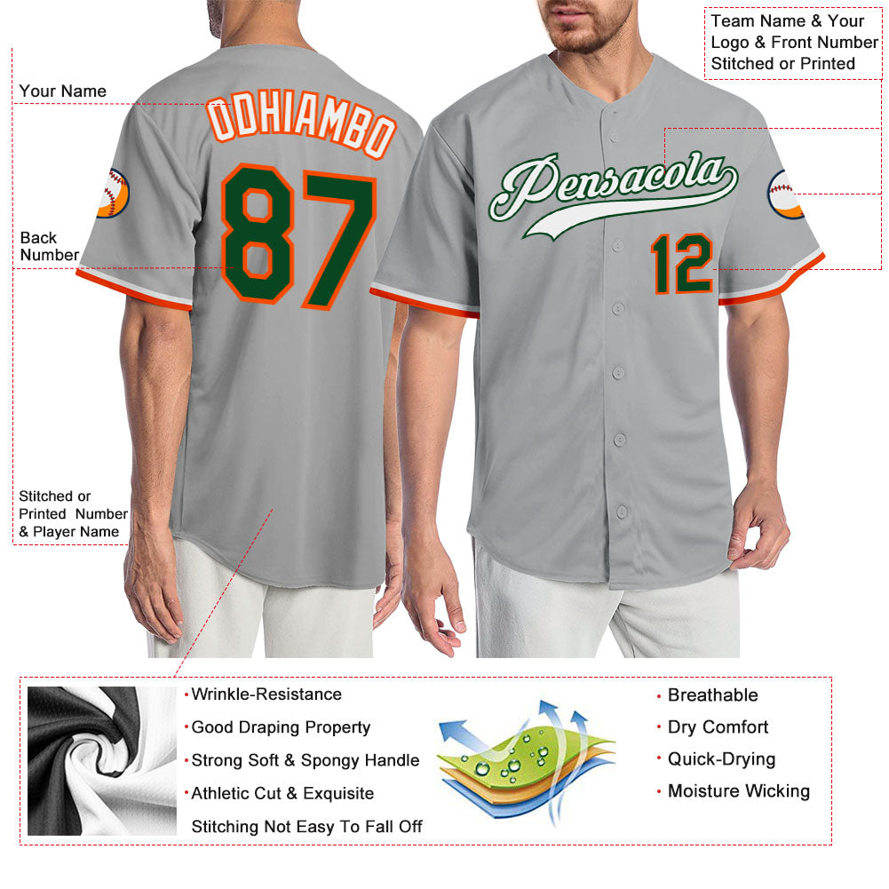 Custom Gray Green-Orange Authentic Baseball Jersey - Sky-Custom