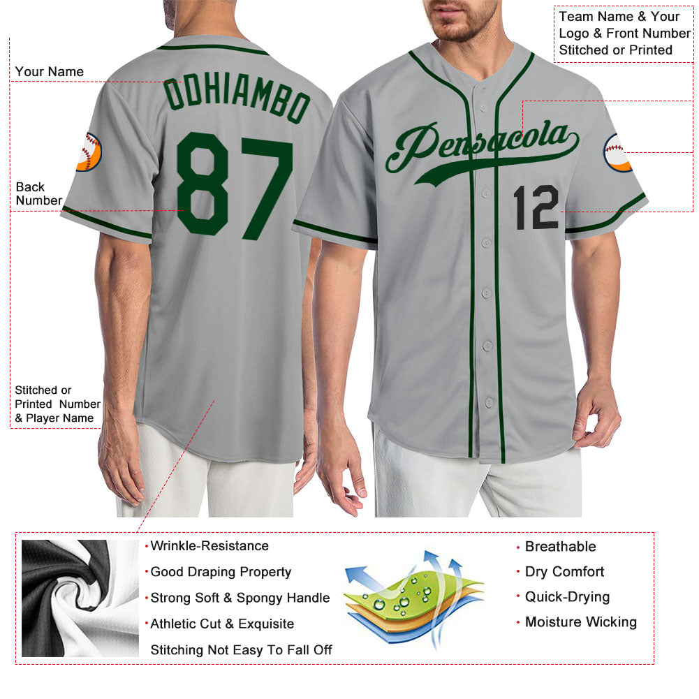Custom Gray Green-Black Authentic Baseball Jersey - Sky-Custom