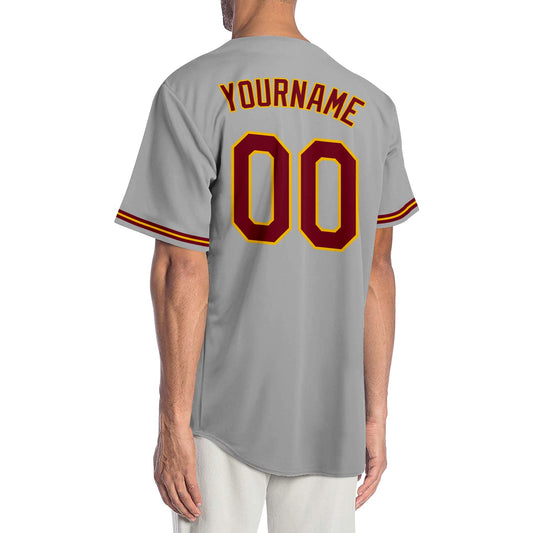 Custom Gray Crimson-Gold Authentic Baseball Jersey - Sky-Custom