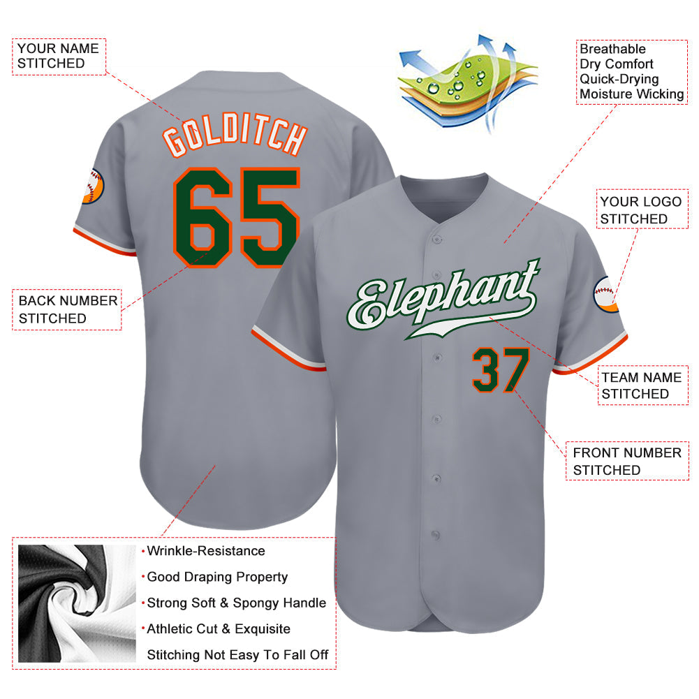 Custom Gray Green-Orange Authentic Baseball Jersey - Sky-Custom