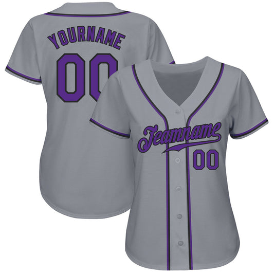 Custom Gray Purple-Black Authentic Baseball Jersey - Sky-Custom